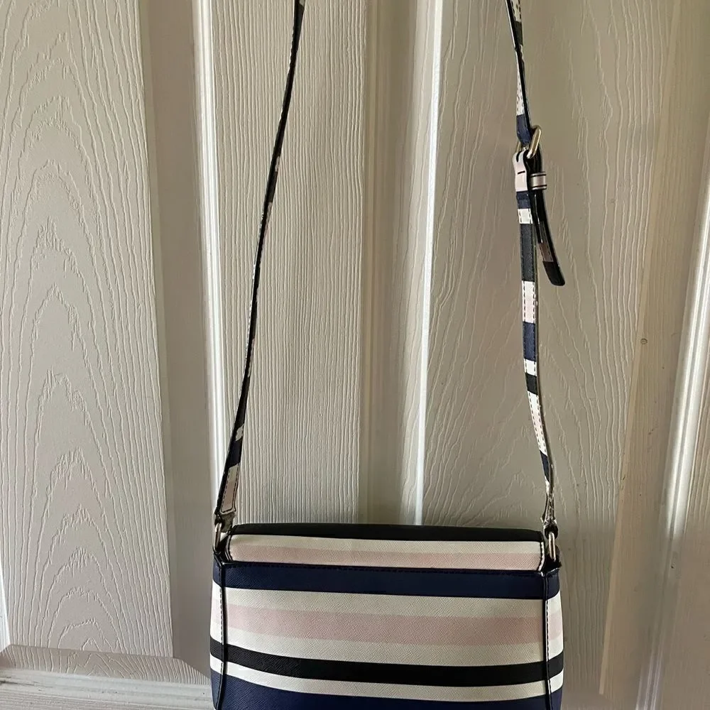 Kate Spade New York tricolor stripes Beige light pink & Navy blue cross body bag